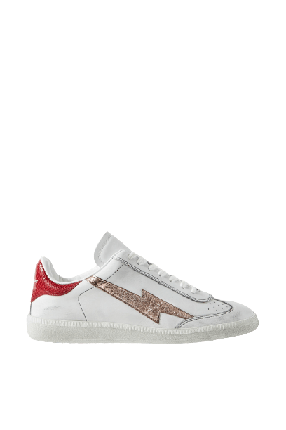  Bryce distressed metallic-trimmed snake-effect and smooth leather sneakers 